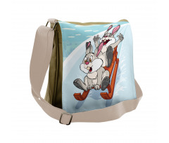 Winter Wooden Sled Cartoon Messenger Bag