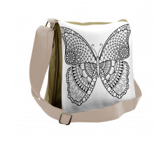 Monochrome Butterfly Graphic Messenger Bag