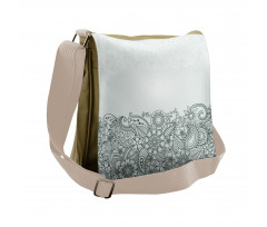Outline Wildflowers and Leaves Messenger Bag
