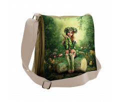 Elf Girl with Wreath Tree Messenger Bag