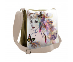 Butterflies with Girl Messenger Bag