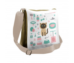 Cartoon Domestic Siamese Messenger Bag