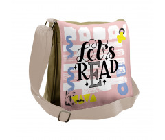 Lets Read Phrase Pastel Messenger Bag