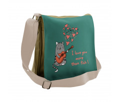 Cartoon Cat Sings Messenger Bag