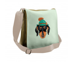 Hipster Dog and Hat Messenger Bag