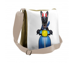 Bulldog on a Scooter Messenger Bag