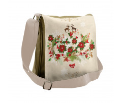 Flower Reindeer Motif Messenger Bag