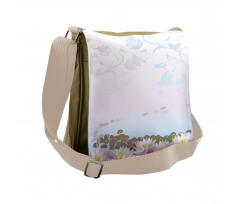 Water Lilies Pattern Messenger Bag