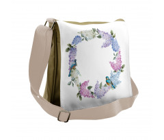 Flower Wreath and Bird Messenger Bag