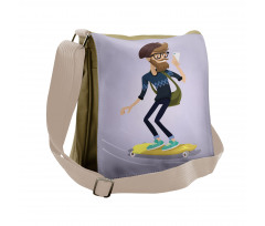Young Man on Longboard Messenger Bag