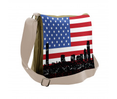 Skyline and US Flag Messenger Bag