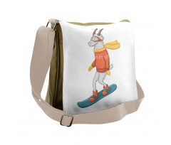 Cartoon Goat Snowboarding Messenger Bag