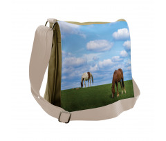 Horses Grazing Meadow Messenger Bag