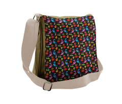 Colorful Stars on Black Messenger Bag