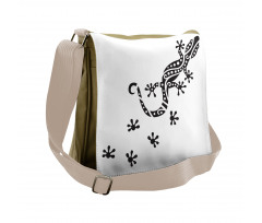 Lizard and Footprints Messenger Bag