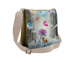 Cartoon Snowman and Umbrella Messenger Bag