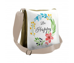 Watercolor Floral Wreath Messenger Bag