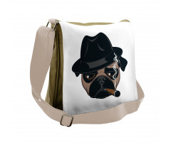 Cartoon Cool Pug Dog Portrait Messenger Bag