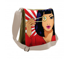 Pop Art Style Girl with Sushi Messenger Bag