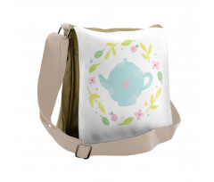 Grungy Teapot Floral Wreath Messenger Bag