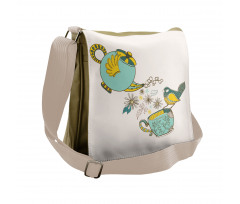 Bird Flowers Winged Pot Art Messenger Bag