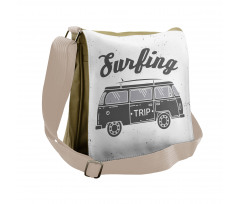 Vintage Van and Surfing Words Messenger Bag