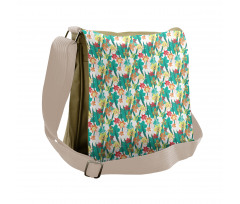 Colorful Flowers and Leaf Messenger Bag