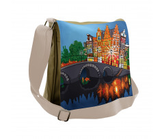 Night City Canal Bridge Messenger Bag