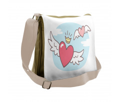 Flying Hearts and Crown Messenger Bag