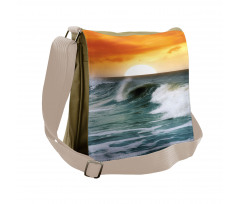 Sunset over Wavy Ocean Messenger Bag