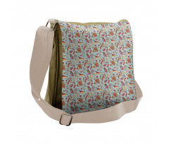 Cartoon Sparrows Mushroom Messenger Bag