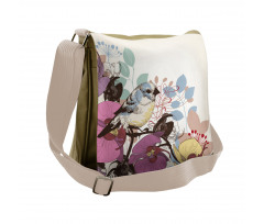 Bird Perched on Flowers Messenger Bag