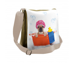 Dog Having a Bath Tub Messenger Bag