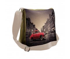 Retro Car on Cobblestone Road Messenger Bag