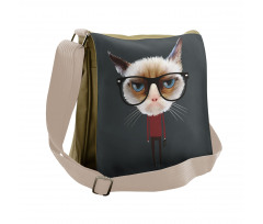 Hipster Feline with Giant Head Messenger Bag