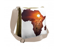 Lion and African Map Sunset Messenger Bag