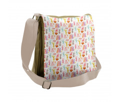 Colorful Rabbits Pink Hearts Messenger Bag