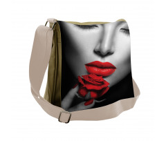 A Young Lady Holding Red Rose Messenger Bag