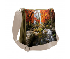 Autumn River Stream on Rocks Messenger Bag