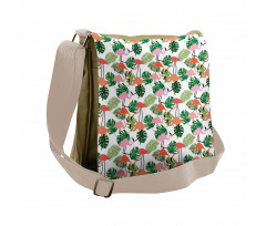 Hipster Flamingo Monstera Messenger Bag