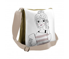 Sketchy Hipster Girl Tablet Messenger Bag