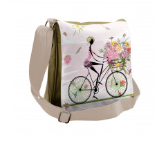 Girl Riding Bike Flowers Messenger Bag