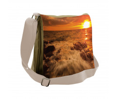 Ocean with Rocks at Sunset Messenger Bag