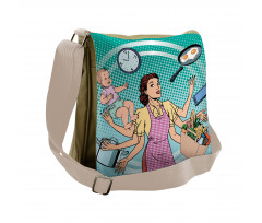 Pop Art Busy Woman Housework Messenger Bag