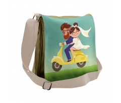 Happy Newlyweds on a Scooter Messenger Bag