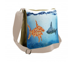 Fish Team up Against Shark Messenger Bag