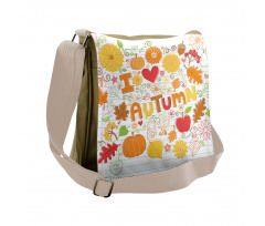 I Love Autumn Sketchy Doodle Messenger Bag