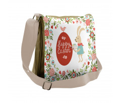 Egg Bunny Bloom Floral Frame Messenger Bag