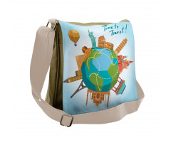 World Landmarks Around Globe Messenger Bag