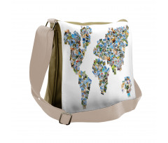 Photos Placed as World Map Messenger Bag